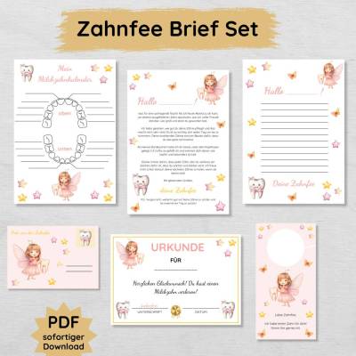 Zahnfee Brief Set für Kinder zum Ausdrucken, Wackelzahn Post