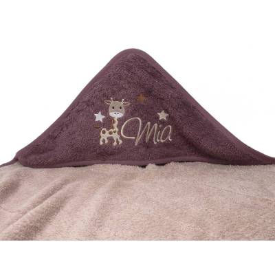 Kapuzenhandtuch mit Namen, Motiv Giraffe, Babyhandtuch personalisiert, Badehandtuch mit Kapuze, Geschenk zur Taufe