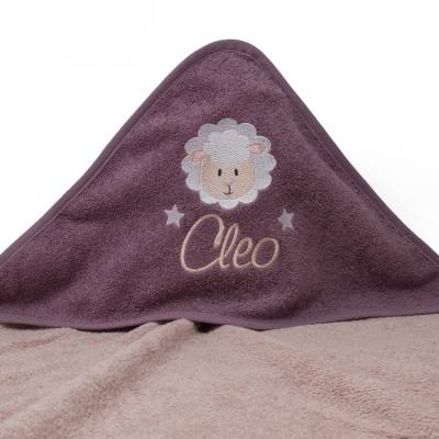 Kapuzenhandtuch mit Namen, Motiv Schäfchen, Babyhandtuch personalisiert, Badehandtuch mit Kapuze, Geschenk zur Taufe