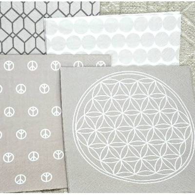 Servietten crème weiß graubeige Peace Mandala Punkte Tissue Serviette Serviettentechnik DIY Material BuntMixxDIY