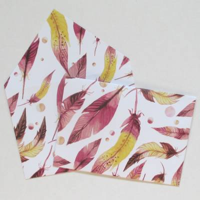 Briefumschlag, Geschenkumschlag, Schmuckkuvert Vogelfedern bordeaux, 4 Stück