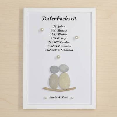 Steinbild Perlenhochzeit personalisiert – Handgefertigtes Unikat mit Natursteinen als Geschenk zur Hochzeit, STB-81