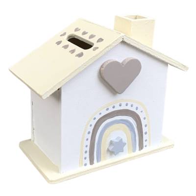 Personalisierte Holzspardose – Handbemaltes Sparhaus Regenbogen & Stern für Kinder mit Namen