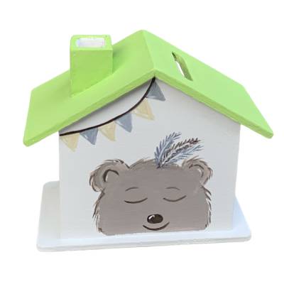 Personalisierte Holzspardose für Kinder – Sparhaus Bär & Stern, handbemalt, Geschenkidee