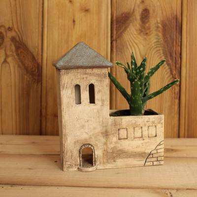 Pflanzgefäß aus Keramik, Blumentopf für Sukkulenten, Keramikhaus,