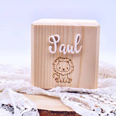 Personalisierte Spardose | Geschenk zur Geburt | Sparschwein mit Namen | Holzspardose | Geschenke für Kinder 