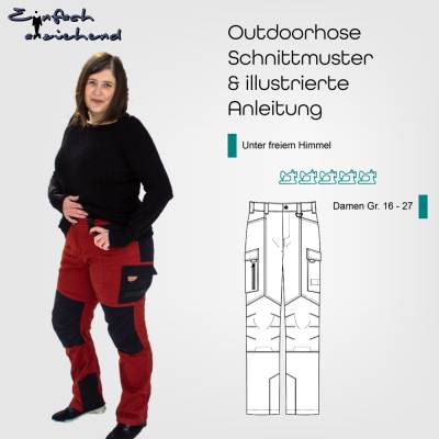 PDF Schnittmuster Damen Outdoorhose Kurzgrößen 16-27 mit vielen Taschen, Laschen & Details