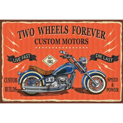 Biker Blechschild Two Wheels Forever Custom Motors – Vintage Deko für Motorradfans