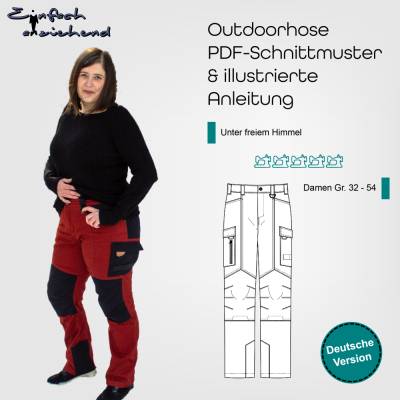 PDF Schnittmuster Damen Outdoorhose Größen 32-54 mit vielen Taschen, Laschen & Details