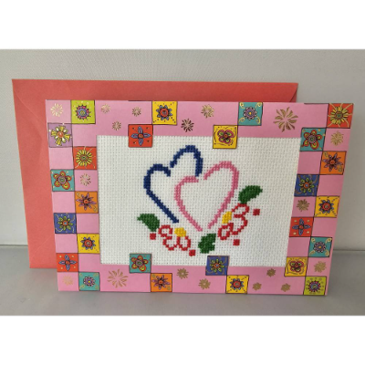 Glückwunschkarte, Gestickte Grußkarte, Klappkarte, Handarbeit