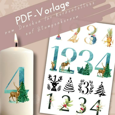 PDF Adventzahlen Vorlage Kerzentattoo | Kerzensticker Adventssonntage | Kerzen Adventskalender DIY | 