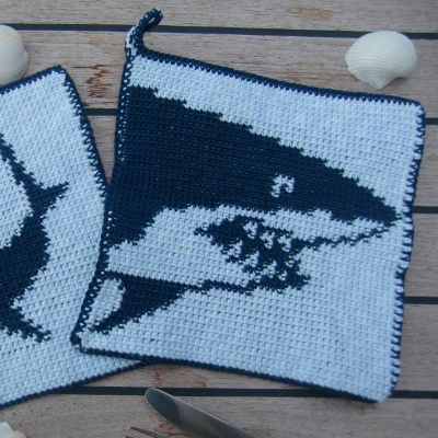 Häkelanleitung Doubleface-Topflappen Maritim 7 - Hai