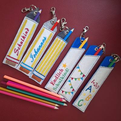 Stickdatei Schulanfang Etuis Stifteetui schmal für einen oder zwei Kugelschreiber