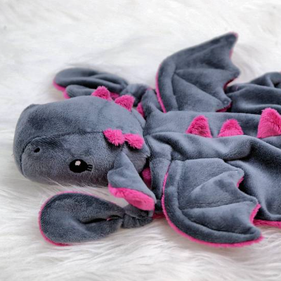 Drachen Schnuffeltuch Lotta graphit1,5mm/beere3mm mit Name