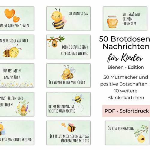 Brotdosen Botschaften für Kinder mit positiven Affirmationen und Glaubenssätzen - Bienenedition
