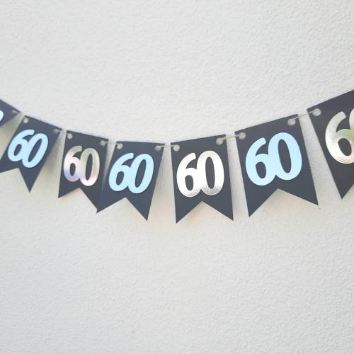 Super edle Girlande zum 60. Geburtstag Jubiläum Hochzeitstag Silber und Schwarz handgefertigt Zahlengirlande