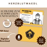 Kinderausweis Bauarbeiter für Kindergeburtstag Baustellenparty - Tolles Accessoire für kleine Bauarbeiter - Bastelvorlag Bild 1