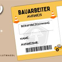 Kinderausweis Bauarbeiter für Kindergeburtstag Baustellenparty - Tolles Accessoire für kleine Bauarbeiter - Bastelvorlag Bild 5