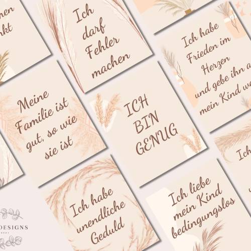 Affirmationskarten für Mütter – 20 stärkende Karten für Gelassenheit & Selbstliebe | Digital oder gedruckt | 10.5 x 14.8cm