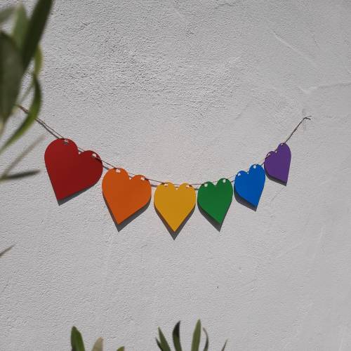 Regenbogen Girlande Wimpelkette CSD Rainbow Pride lgbtq+ Herzen