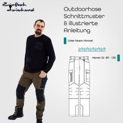 PDF Schnittmuster Herren Outdoorhose Langgrößen 88-126 mit vielen Taschen, Laschen & Details