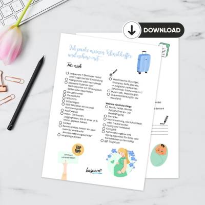 Ich packe meinen Klinikkoffer zur Geburt Checkliste  - Download zum Ausdrucken