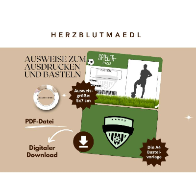 Bastelvorlage Fußball Spielerpass für Kindergeburtstag, Fußballparty, Fußballturniere - Tolles Mitgebsel für große Fußba
