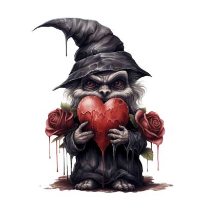 Gothic Wichtel Horror Gnom Bügelbild DIY Bügelmotiv Applikation