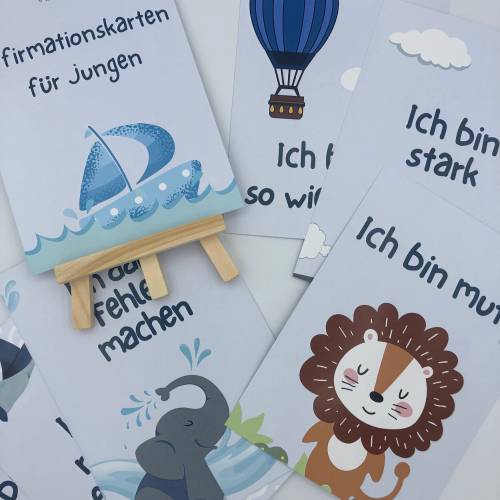 Positive Affirmationen für Jungen – 18 Mutmacher Karten zur Stärkung des Selbstbewusstseins inkl. Staffelei