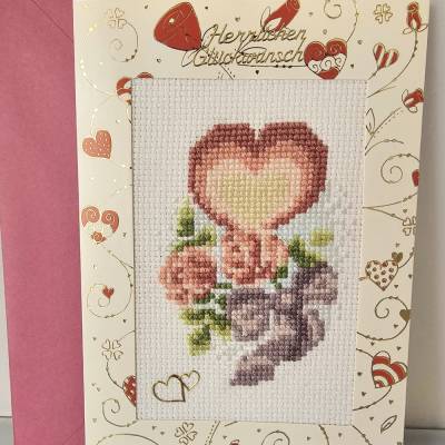 Glückwunschkarte, Gestickte Grußkarte, Klappkarte, Handarbeit