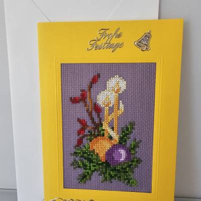 Weihnachtskarte, Gestickte Grußkarte, Klappkarte Handarbeit