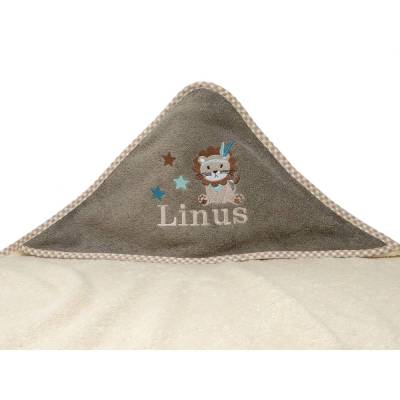 Kapuzenhandtuch mit Namen, Motiv Löwe, Babyhandtuch personalisiert, Badehandtuch mit Kapuze, Geschenk zur Taufe