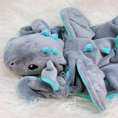 Drachen Schnuffeltuch Lotta grau1,5mm/petrol1,5mm mit Name