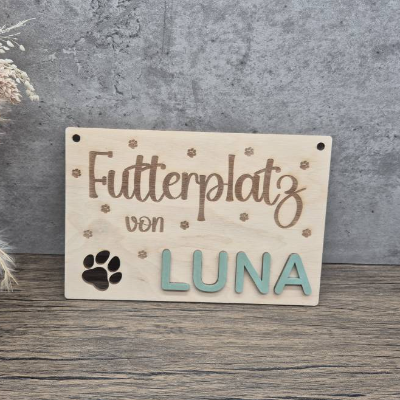 Namensschild Hund Futterplatz | Hundenamensschild | Hundezubehör | Fressplatz Hund| Fressnapf personalisiert