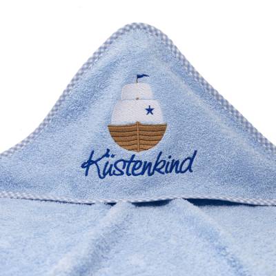 Kapuzenhandtuch mit Namen, Motiv Segelboot, Babyhandtuch personalisiert, Badehandtuch mit Kapuze