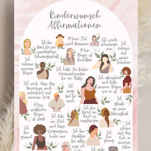 Kinderwunsch Affirmationsposter mit positiven Glaubenssätzen, 20 Affirmationen Kinderwunsch und Schwangerschaft