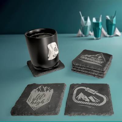 Kletterdesign trifft auf Schiefer – Exklusives Untersetzer 4er Set Klettermotiven