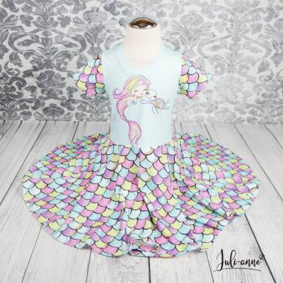 Drehkleid - Kleid mit Drehrock Meerjungfrau Schuppen  #Einschulung