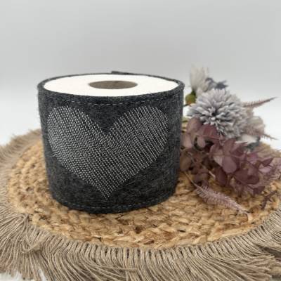 Klorollenverstecker aus Wollfilz mit Herz & Stern – Badzubehör Deko in dunkelgrau & pink