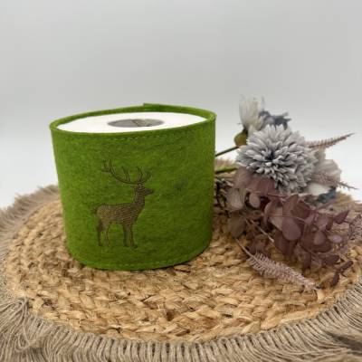 Klorollenverstecker Badzubehör aus Wollfilz mit Hirsch Stickerei