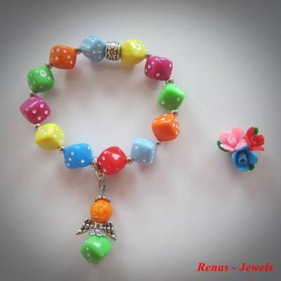 Kinder Schutzengel Armband – Bunte Würfel Perlen & silberfarbener Engel Anhänger für Mädchen
