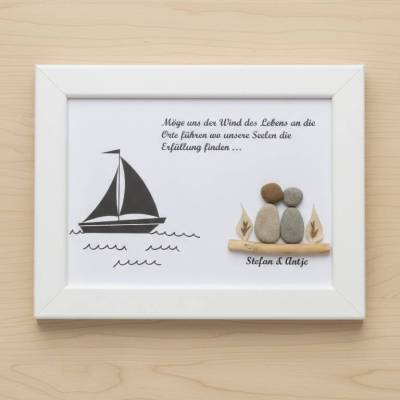 Folge deinem Herzen Steinbild – Maritimes Unikat mit Segelboot als Geschenk zum Valentinstag, Geburtstag, STB-87