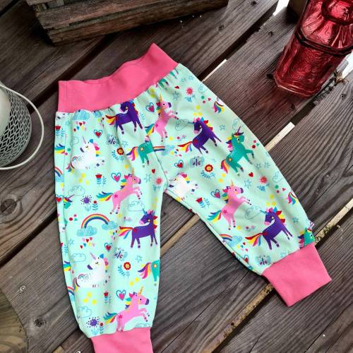 Pumphose Mitwachshose Babypumphose Kinderpumphose Einhorn Unicorn Regenbogen Mint Pink 86/92