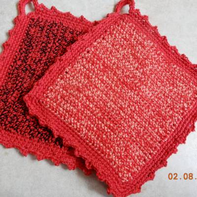 2 handgehäkelte große stylische Topflappen,Topflappenset,