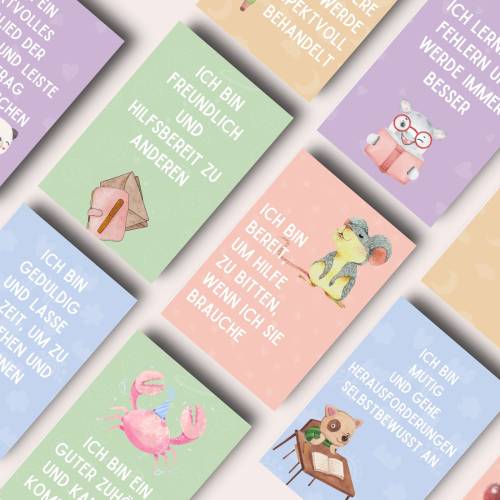 Affirmationskarten Kinder Schule, Affirmationen Schule zur Stärkung Schüler, Ermutigung Schulkinder