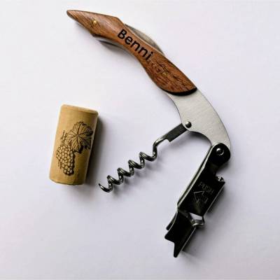 Kellnermesser Set - Personalisierter Weinöffner mit Holzgriff, Korkenzieher, Folienschneider und optional Geschenkbox