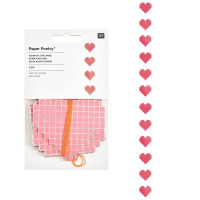 Genähte Girlande Herzen neon-pink 2,3 m