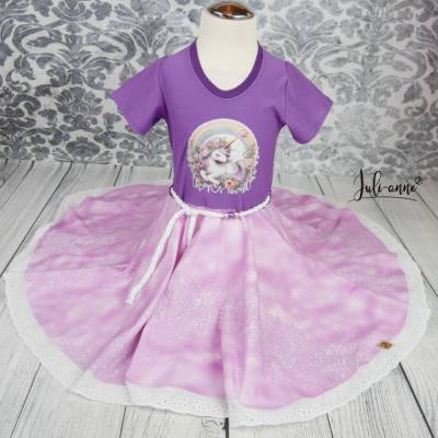 Drehkleid - Kleid mit Drehrock Einhorn & Regenbogen Lila Flieder  #Einschulung