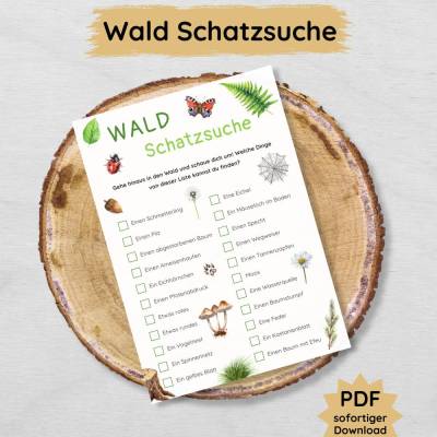 Wald Schatzsuche für Kinder zum Ausdrucken, Waldschatzsuche Druckvorlage