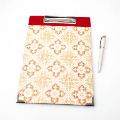 Klemmbrett DIN A4 gelb-rote Ornamente Schreibunterlage 